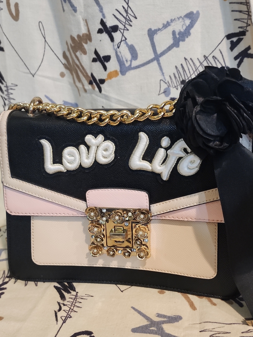 Aldo Black, Pink & Cream 'Love Life' Embellished Shoulder Bag